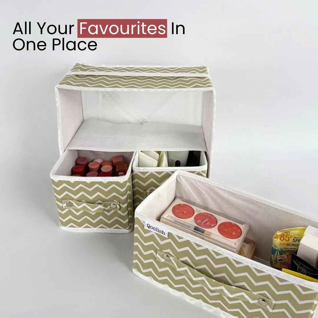 Qoolish Makeup & Jewellery Organizer Box – Black & White (Available in 3 colors)