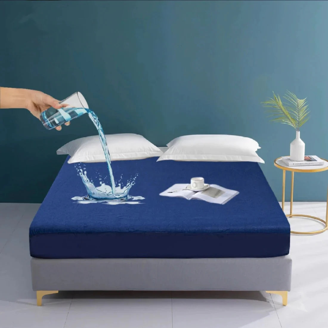 Terry Waterproof Mattress Protector- Navy Blue iCONA