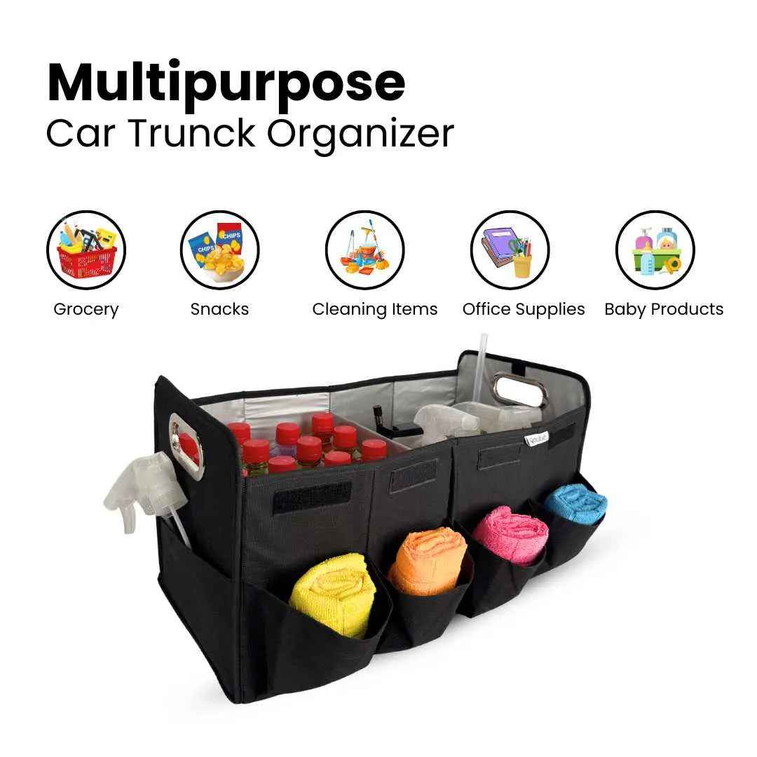 Car Trunk Organizer for Cleaning, Tools & Travel – Heavy Duty & Foldable